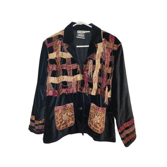 Vintage Yak Magik Large Black Red Tan Button Front Jacket Shirt with Silk Tassel - Picture 1 of 6